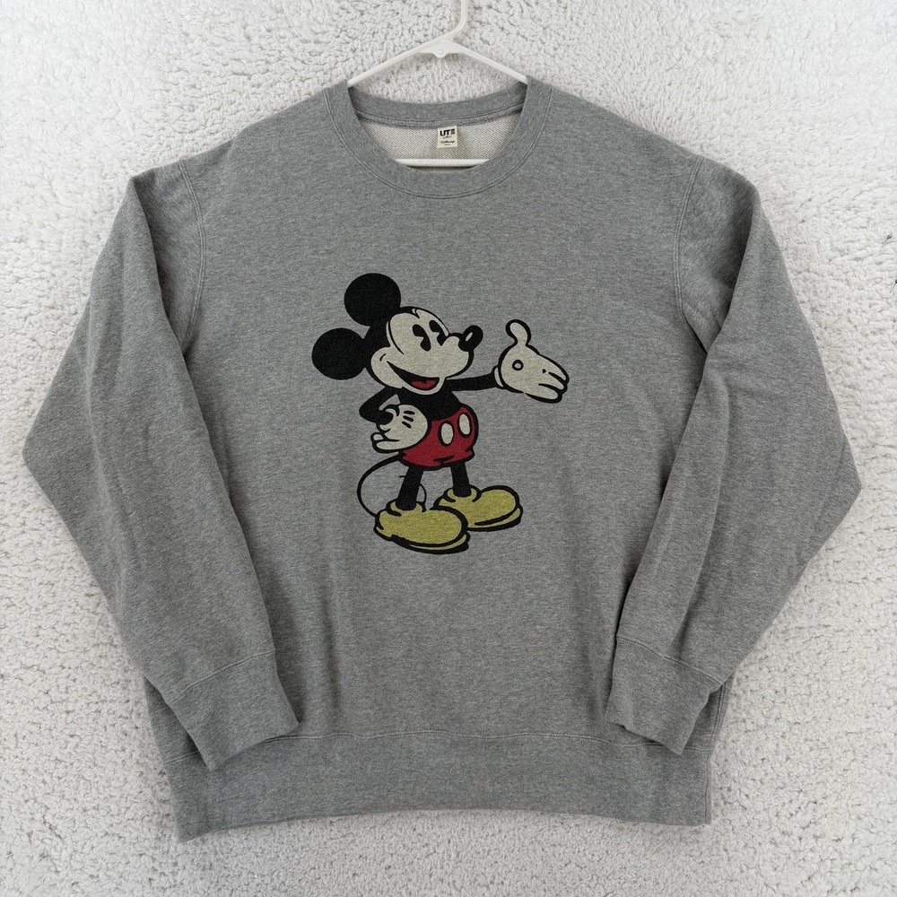 Uniqlo Sweatshirt Mens XL Gray Mickey Mouse Disney Graphic Crewneck 341-456395